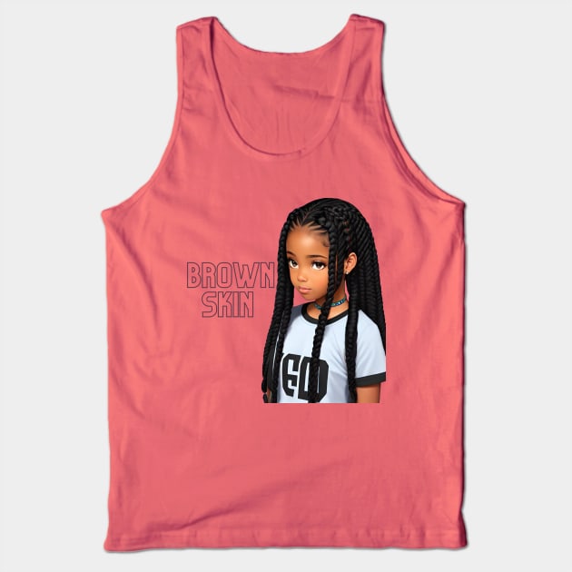 Brown Skin Long Braid Kids Tank Top by Brown Skin Garms By Urmajes-Tees 